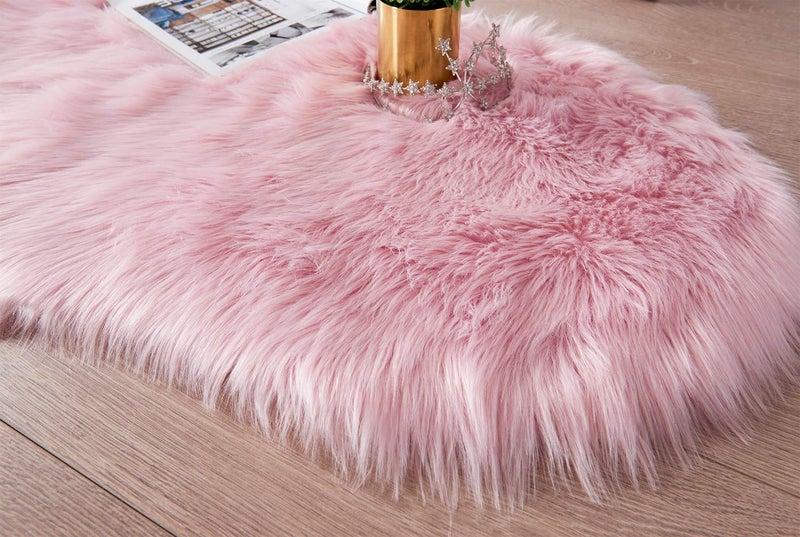 SERISSA Ultra Soft Fluffy Pink Faux Sheepskin Fur Shaggy Couch Cover Furry Carpet for Kids Room Fuzzy Plush Rug for Bedroom Living Room Runner, 2x6 Feet (Sheepskin Shape,Pink) - Image 5
